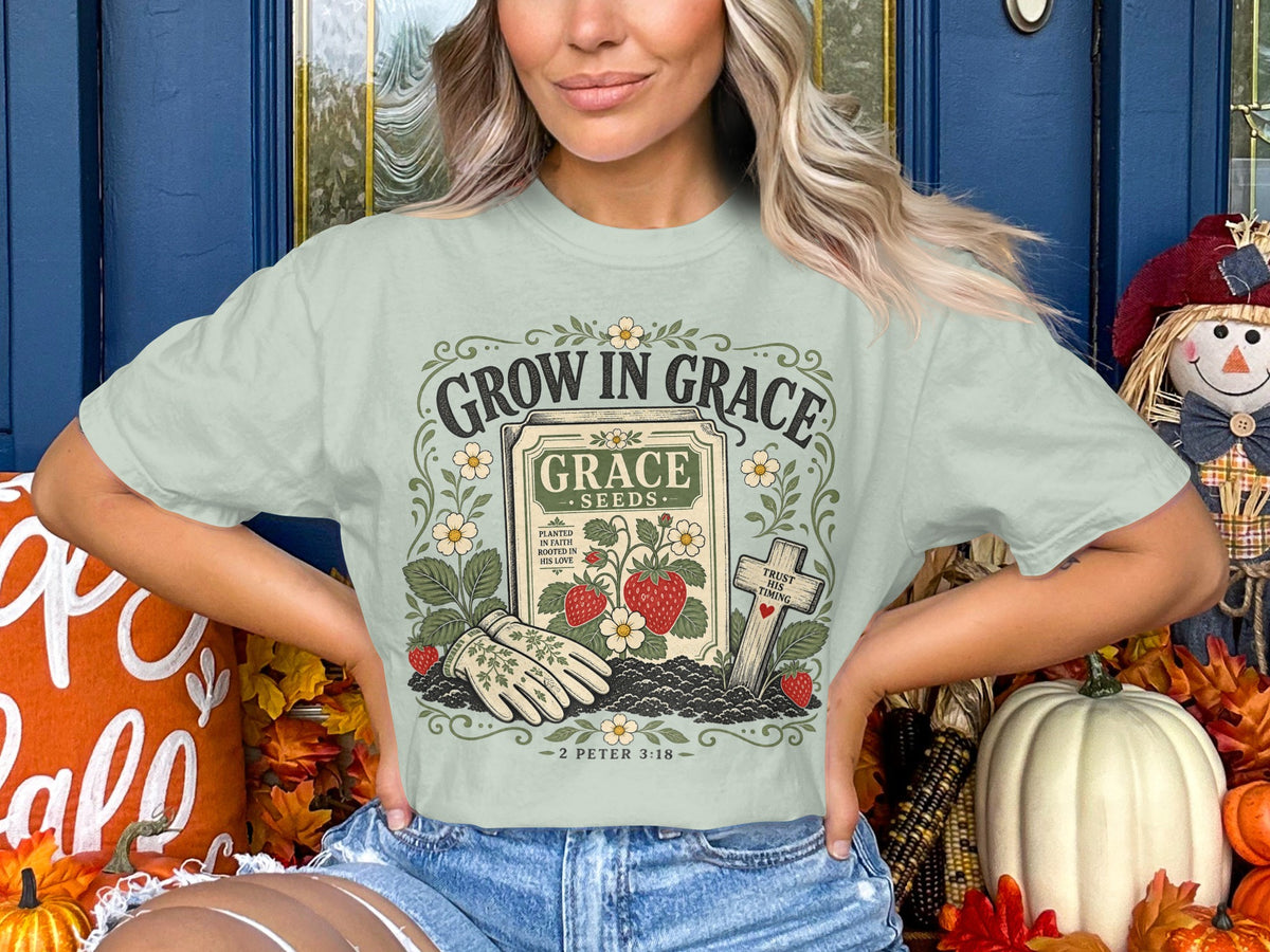 Grow in Grace T-Shirt — Vintage Seed Pack Faith Tee
