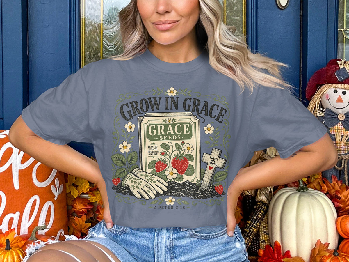 Grow in Grace T-Shirt — Vintage Seed Pack Faith Tee