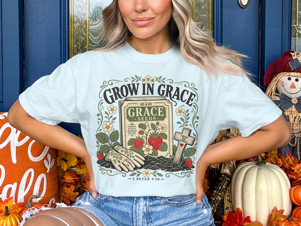 Grow in Grace T-Shirt — Vintage Seed Pack Faith Tee