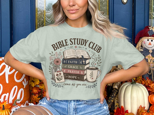 Bible Study Club T-Shirt — Floral Books & Coffee Faith Tee
