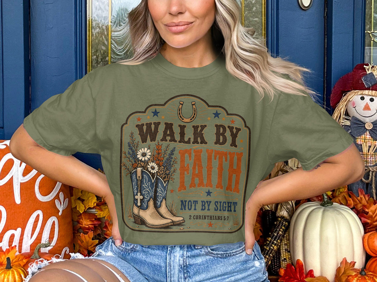 Faith Walk T‑Shirt — “Walk by Faith, Not by Sight” Christian Western Tee