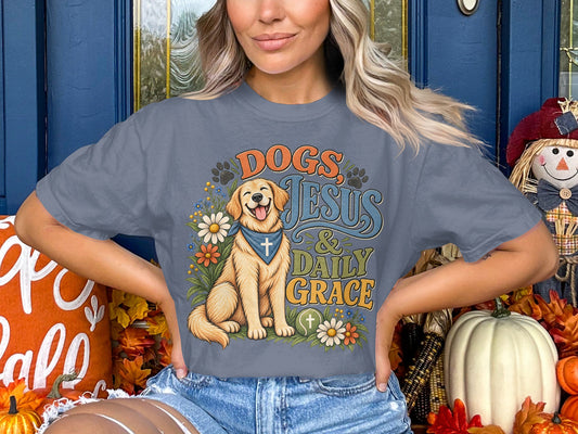Dogs, Jesus & Daily Grace T-Shirt — Christian Dog Lover Tee