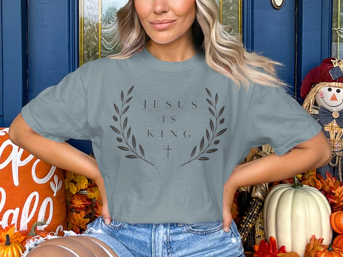 Jesus Is King T-Shirt — Faith Graphic Tee with Laurel Wreath