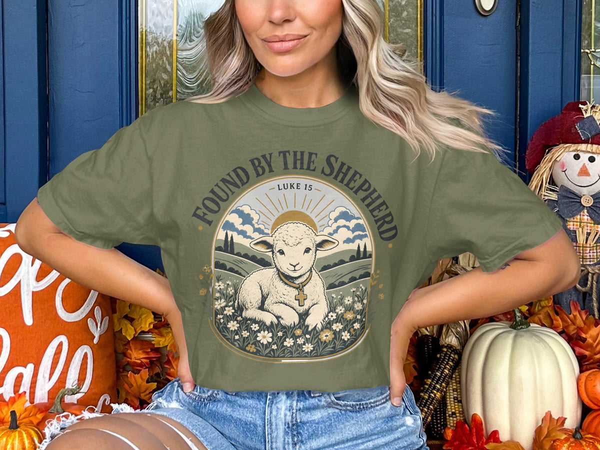 Found by the Shepherd T-Shirt — Vintage Lamb Christian Tee (Luke 15)