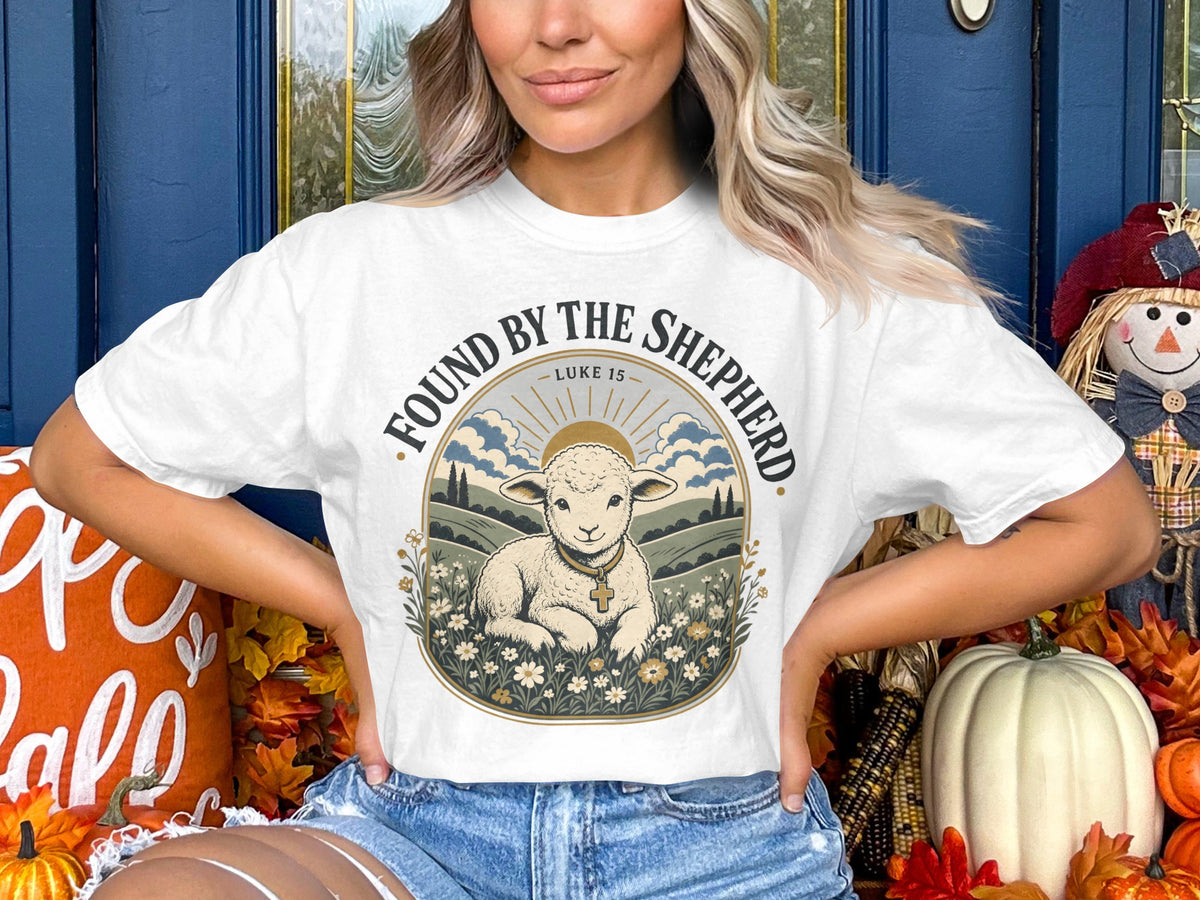 Found by the Shepherd T-Shirt — Vintage Lamb Christian Tee (Luke 15)