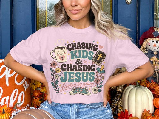 "Chasing Kids & Chasing Jesus" Christian Mom Tee