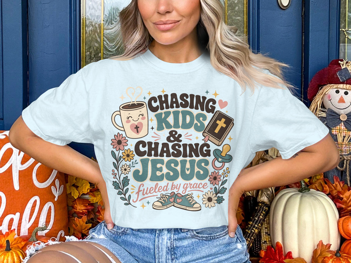 "Chasing Kids & Chasing Jesus" Christian Mom Tee