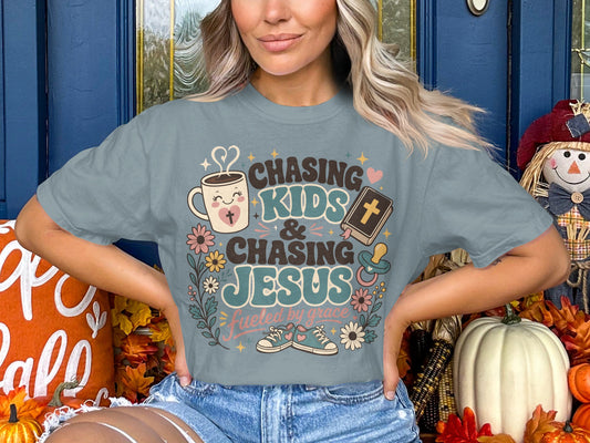 "Chasing Kids & Chasing Jesus" Christian Mom Tee